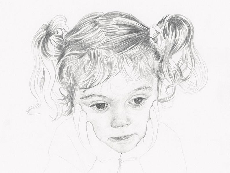 Premium AI Image  A drawing of a girl with curly hair and a pencil on the  bottom