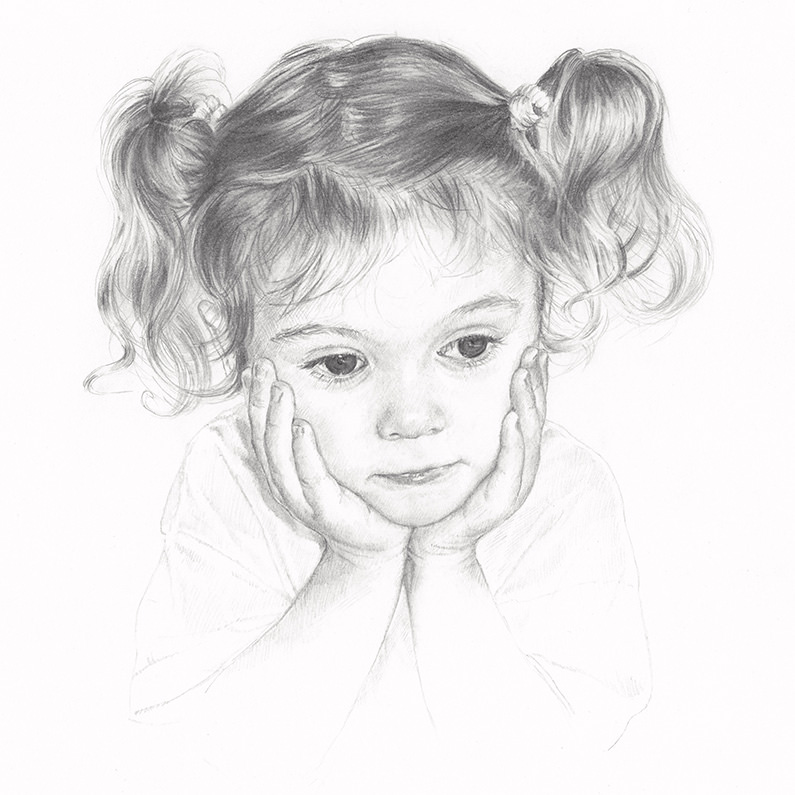 little girl with curly hair drawing